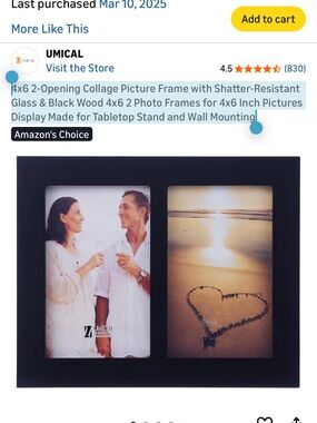 Black 4x6 Double Photo Frame - Tabletop & Wall